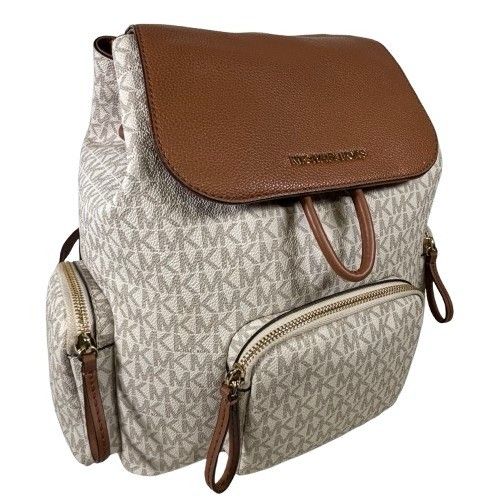 Michael Kors Abbey Vanilla Large Cargo Signature Backpack Bag 35t9gayb7b Nwot
